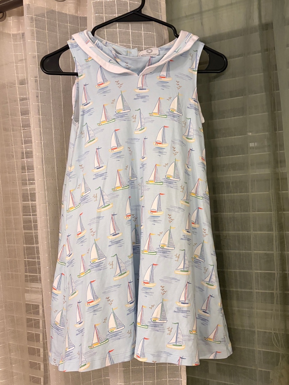 Proper Peony Pima Girls Blue Mariner Boats Sailor Collar Dress